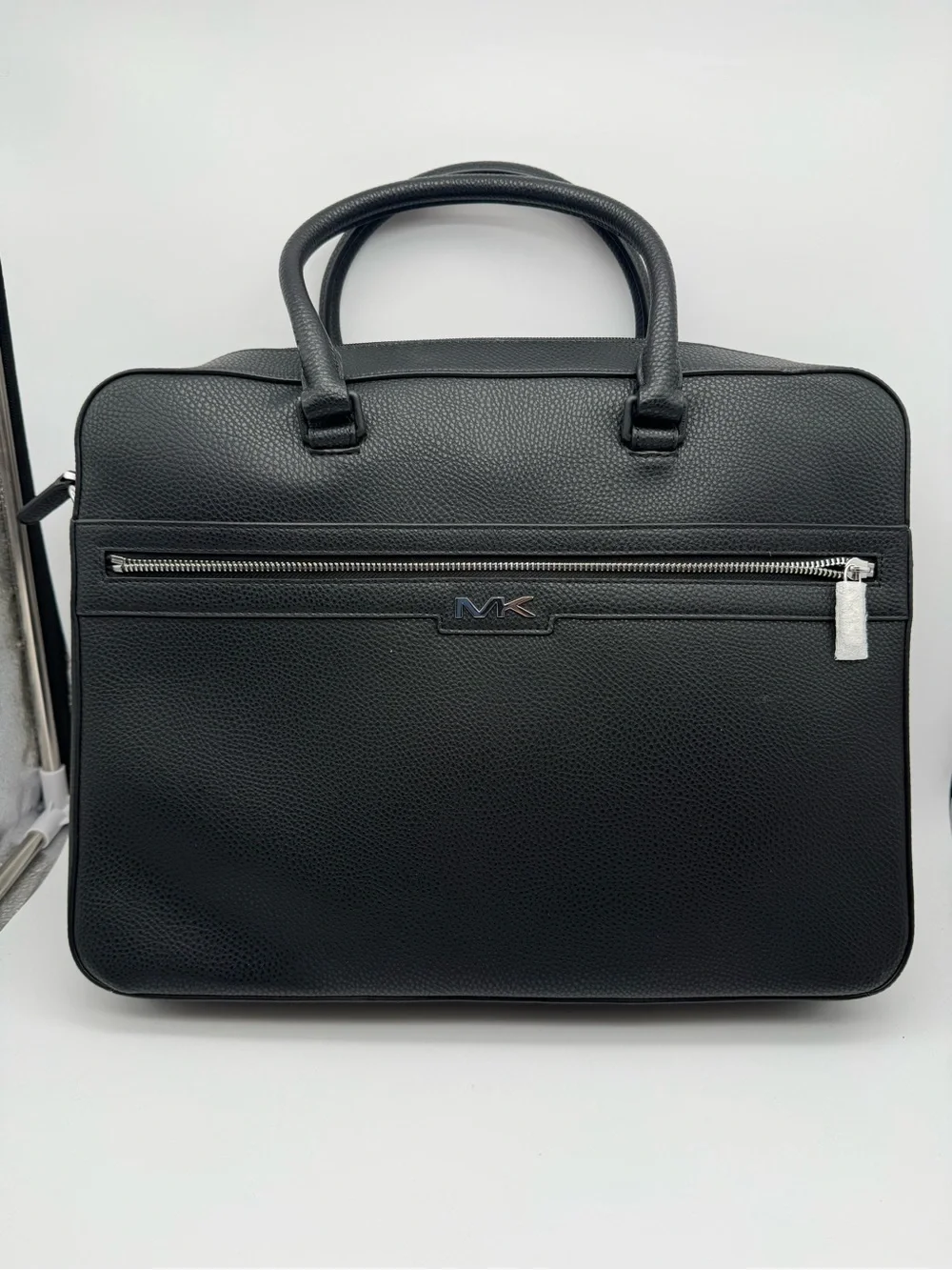 Michael Kors Black Pebbled Leather Briefcase with Front Zip Pocket